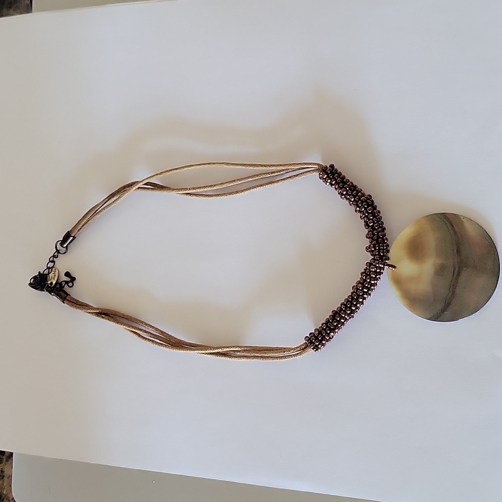Lia Sophia Polished Shell Pendant Necklace Multi-Strand Cord Adjusts 16-19".